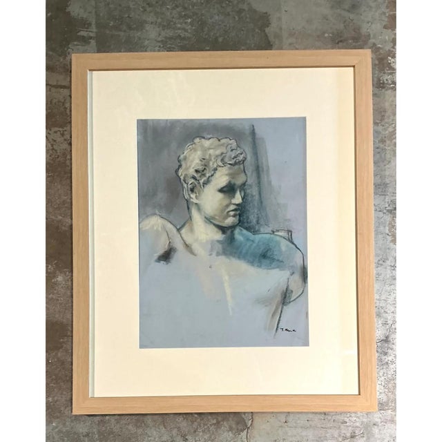 Late 20th Century Vintage Framed Classical Bust Study on Paper For Sale - Image 5 of 12