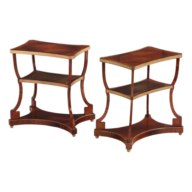 A Pair of Regency Style Rosewood, Leather and Bronze Mounted Three-Tier End Tables, C. 1900. Argentina. For Sale