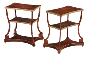 A Pair of Regency Style Rosewood, Leather and Bronze Mounted Three-Tier End Tables, C. 1900. Argentina.