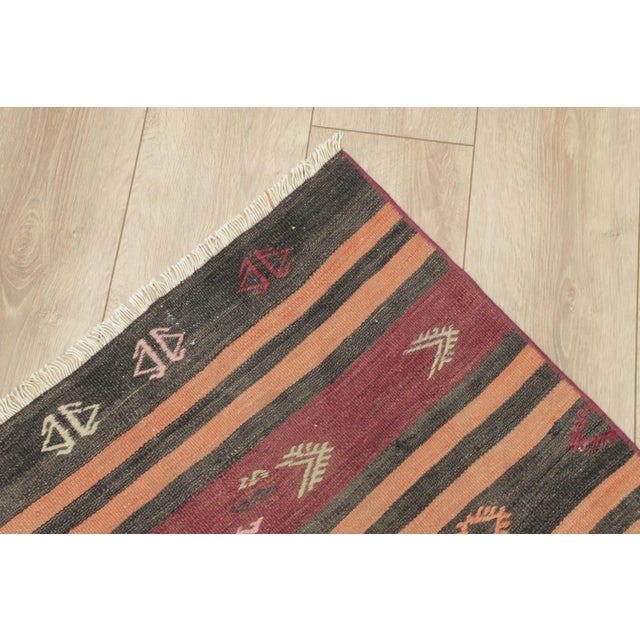 Red 1960s Traditional Ethnic Red Striped Cicim Natural Wool Kilim Rug For Sale - Image 8 of 13