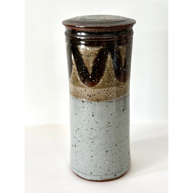 Tall studio pottery lidded jar by Robert Hasselle for Clifton Earthworks Pottery, Cincinnati. A graduate of Rhodes College...
