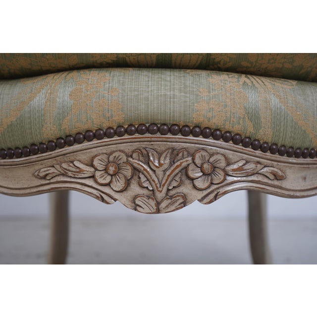 Pair Baker French Louis XV Damask Upholstered Bergere Chairs For Sale - Image 16 of 18