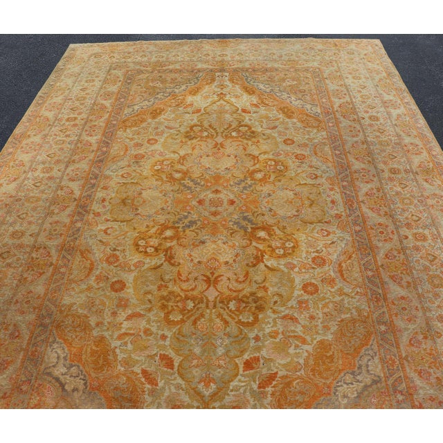 Traditional Antique Indian Amritsar Rug With Soft Gold Field and Elegant Floral Design For Sale - Image 3 of 14