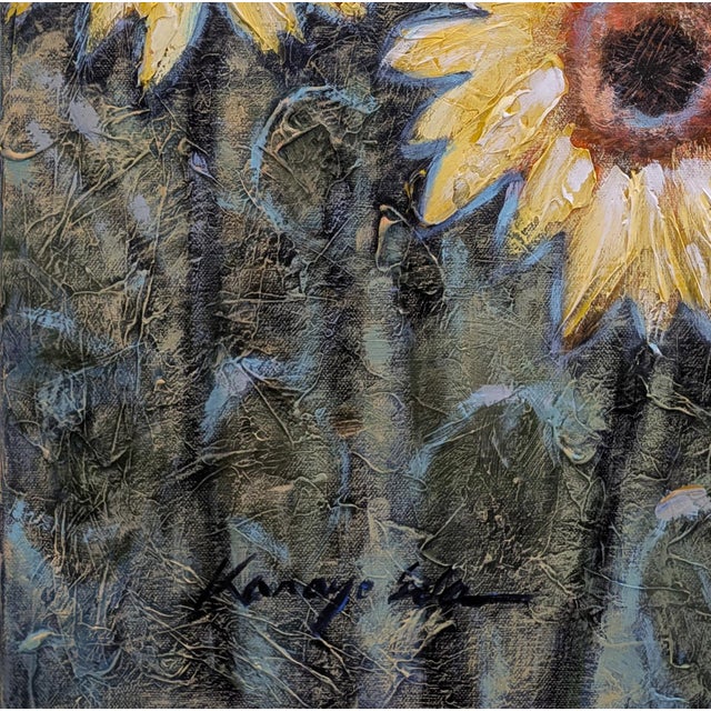 2020s Mid - Sized Framed Textured Sunflower Painting on Canvas For Sale - Image 5 of 5