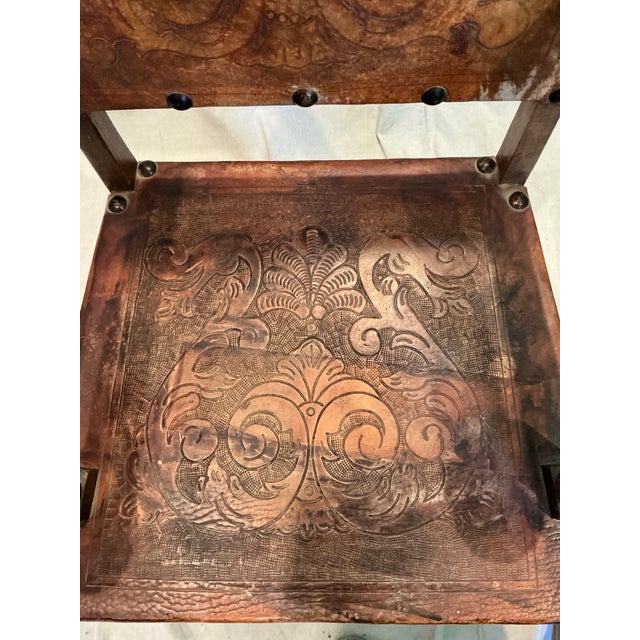 1950s 1950s Spanish Revival Tooled Leather Armchair With Barley Twist Legs For Sale - Image 5 of 18