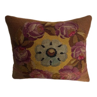 18th Century French Aubusson Floral Medallion Tapestry Pillow For Sale