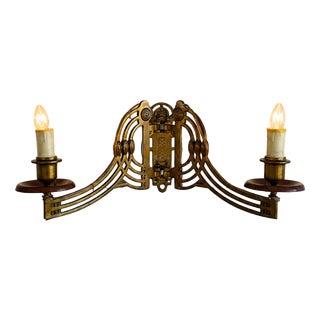 Art Nouveau Style Brass Articulated Double Piano Wall Sconce Lamp, 1900s, 1890s For Sale