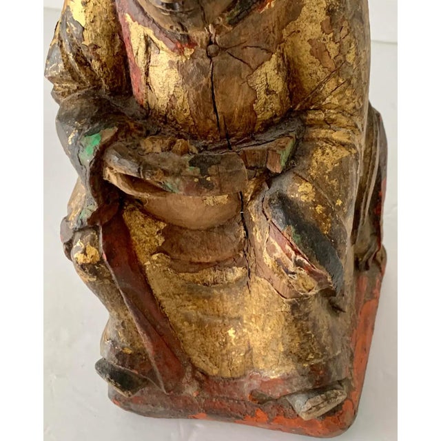 Antique Chinese Giltwood Scholar Figure – Ming/Qing Dynasty Figurine For Sale - Image 10 of 12