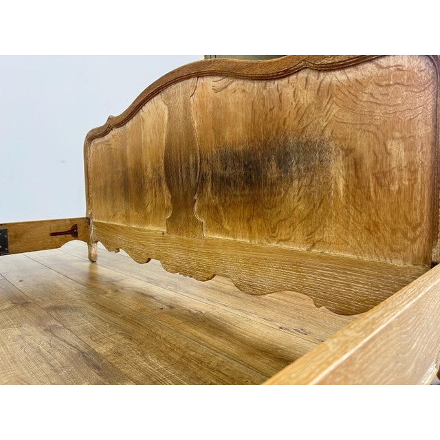 Vintage Louis XVI French Oak King Size Bed Frame with Carved Headboard For Sale - Image 12 of 13