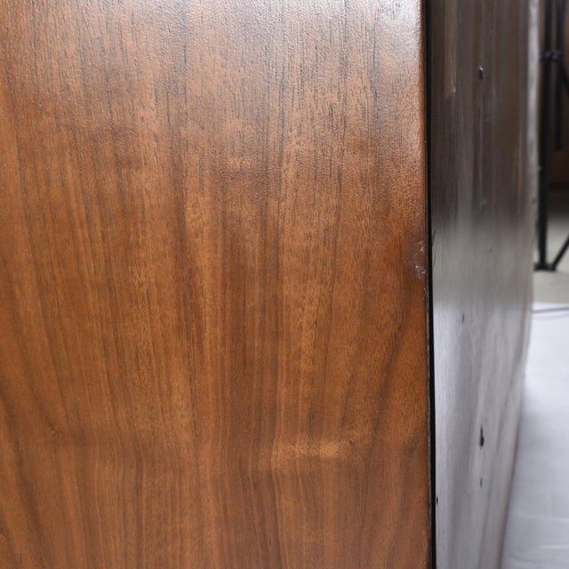Long Large Mid-Century Modern Walnut Dresser With Brass Accents For Sale - Image 12 of 16