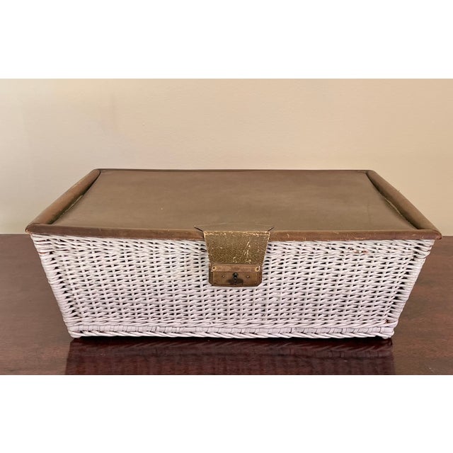 Mark Cross Early 20th Century Mark Cross Leather and Wicker Basket Sewing Box With Silk Lining For Sale - Image 4 of 18
