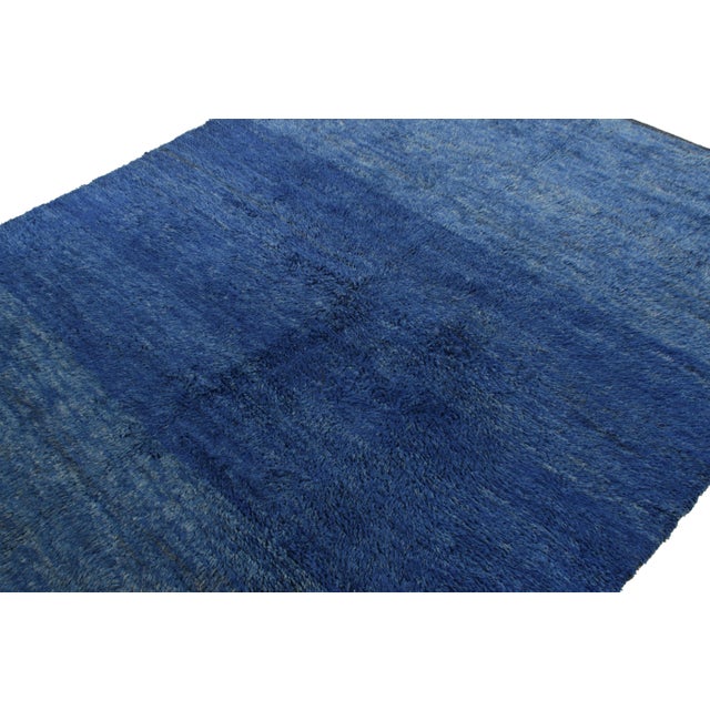 Rug & Kilim Hand-Knotted Vintage Solid Blue Moroccan Berber Rug For Sale - Image 4 of 5