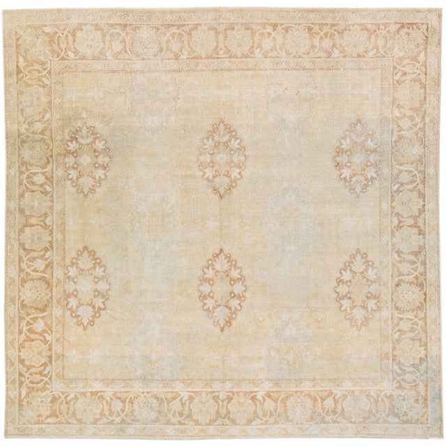 Beige 1920s Beige Antique Indian Agra Handmade Square Wool Rug With Allover Motif For Sale - Image 8 of 8