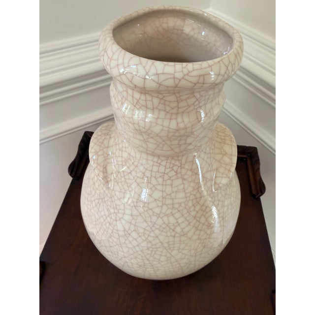 Contemporary Large Ivory Crackle Glaze Ceramic Floor Vase For Sale - Image 3 of 8
