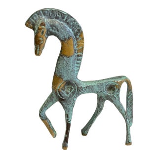 Vintage Brass Horse Figurine With Verdigris Patina For Sale