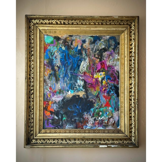 A lush and colorful abstract painting performed on board by Virginia artist Roderick Coles. The work titled, "Lagoon", is...