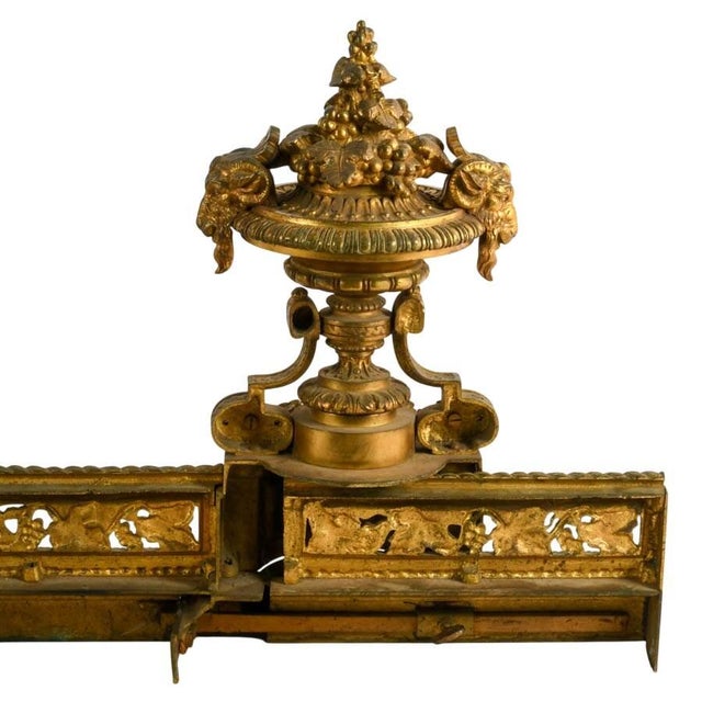 Metal Antique French Louis XVI Gilt Bronze Bar De Cheminée Fireplace Fender, Circa 1880 For Sale - Image 7 of 12