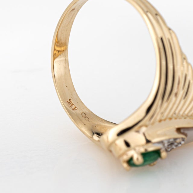 Metal Erte Peacock Rayonnement Ring LTD Edition Emerald Diamond Vintage 14k Gold, Size 7.5 For Sale - Image 7 of 8
