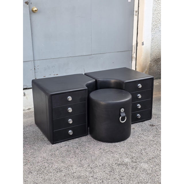 Chest of Drawers with Black Leather Stool by Guido Faleschini for I4 Mariani, 1970, Set of 3 For Sale - Image 4 of 12