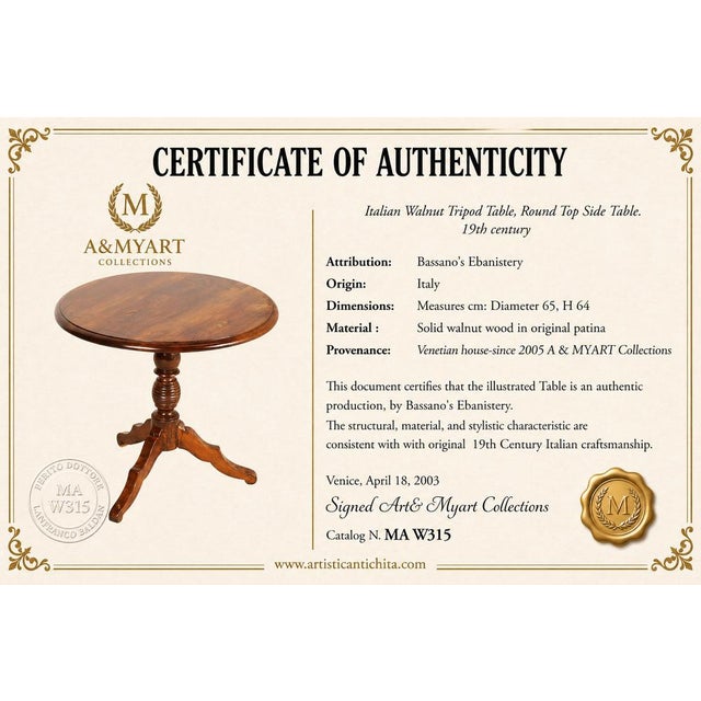1920s Italian Walnut Tripod Table, 1920s For Sale - Image 5 of 6