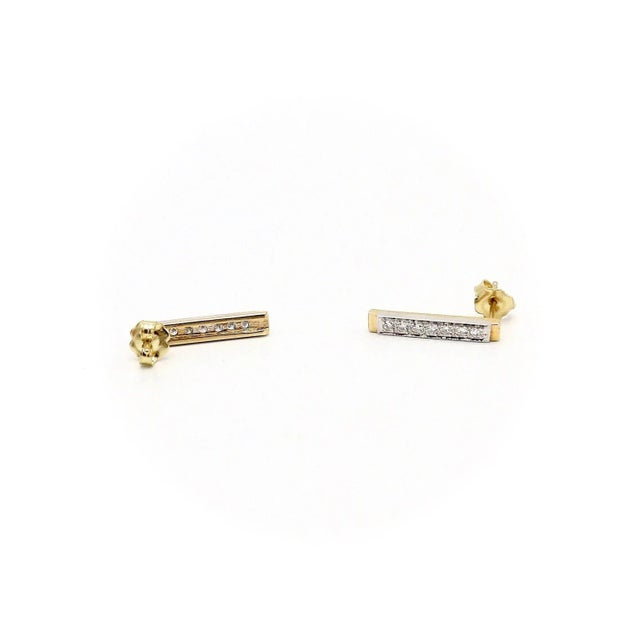 14k Gold Diamond Bar Earrings - 2 Pieces For Sale In Los Angeles - Image 6 of 6