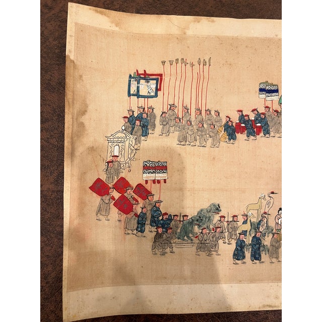 Asian Antique Antique Chinese Hand Painted Funeral Procession Scroll Painting Qing Dynasty Art For Sale - Image 3 of 10