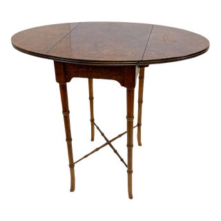 1950s Vintage Drop Leaf Burlwood Side Table by Baker For Sale