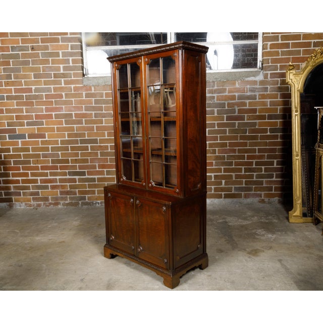English 19th Century Mahogany Bookcase with Glass Doors and Carved Rosettes For Sale - Image 9 of 12