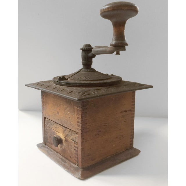 Antique Hand Crank Coffee Grinder With Wood Base and Metal Top Chairish