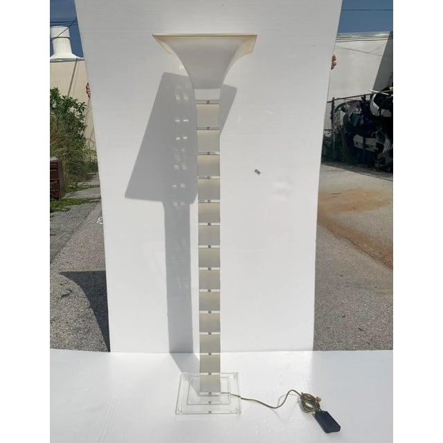 Modern Post-Modern Frosted Lucite Floor Lamp For Sale - Image 3 of 12