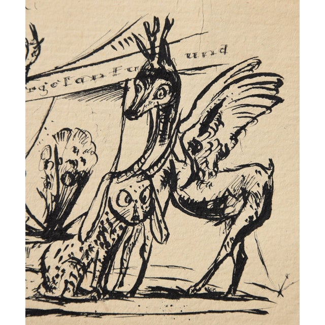 1920s Walter Becker, Ink Drawing Menagerie, 1920, Ink and Handmade Paper For Sale - Image 5 of 13