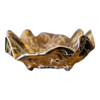 Vintage Oversized Gold Ceramic Clam Ashtray For Sale