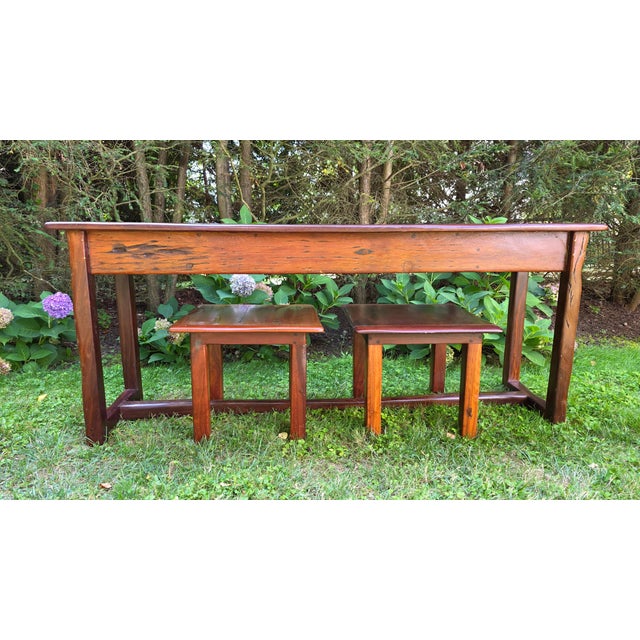 1990s South African Reclaimed Wood Console Table & Stools - Set of 3 For Sale In New York - Image 6 of 11