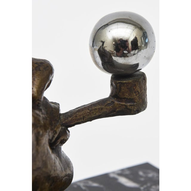 Vintage Victor Salmones Bronze, Chrome and Marble Sculpture Titled Blowing Bubbles For Sale In Miami - Image 6 of 12