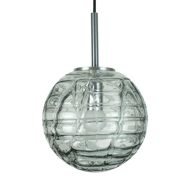 Mid-Century Pendant Lamp in Clear and Smoke Grey Glass and Metal from Doria-Leuchten, 1960s-1970s For Sale