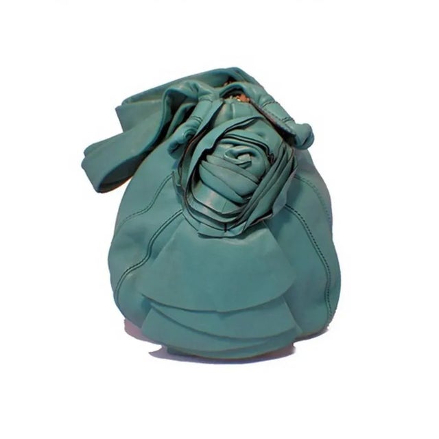 Valentino Valentino Teal Lambskin Shoulder Tote Handbag For Sale - Image 4 of 6