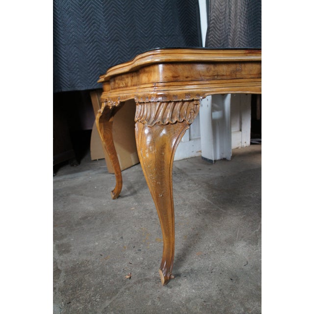 1920s Antique Italian Baroque Venetian Walnut Burl Black Top Glass Dining Table Desk For Sale - Image 5 of 18