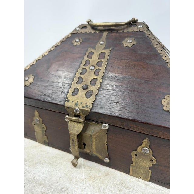 Antique Indian Jewelry Box in Wood and Brass, 1800s For Sale - Image 3 of 16
