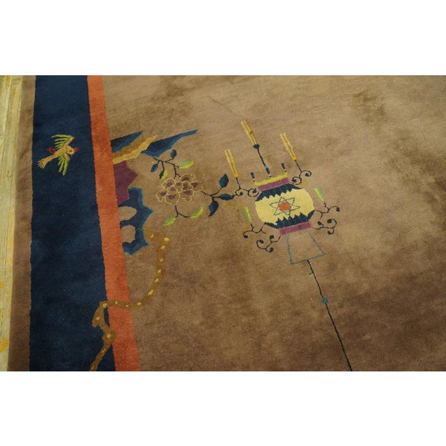 1920s 1920s Tan Taupe Floral Antique Chinese Art Deco Carpet 9' X 12' Knotted Wool Rug For Sale - Image 5 of 9
