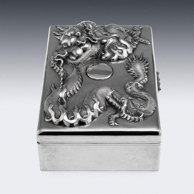 Antique Japanese Meiji Silver Dragon Cigar Humidor Box, 1900 For Sale - Image 6 of 18