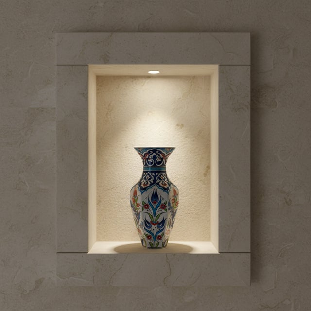 Handmade Ceramic Faceted Vase (25cm) – Rumi Neck & Red Tulips – Hexagonal Form For Sale - Image 4 of 7
