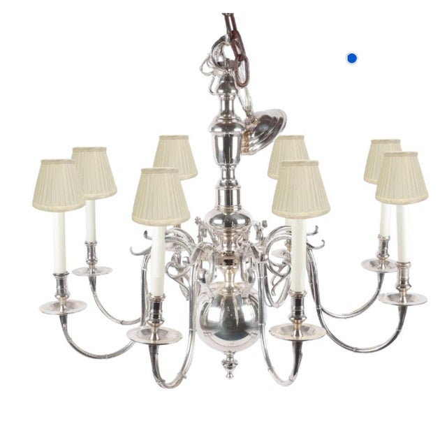 Traditional Vintage Colonial Style Silver Eight Arm Chandelier For Sale - Image 3 of 3