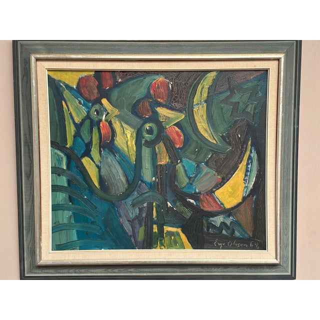 Eyvind Olesen, Chicken Composition, 1950s, Oil on Canvas, Framed For Sale - Image 9 of 18