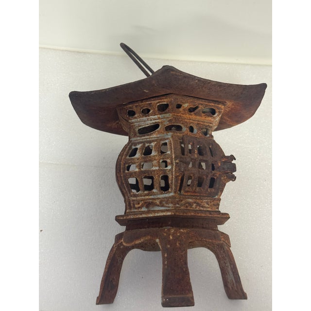 Metal Antique Japanese Style Cast Iron Pagoda Garden Lantern For Sale - Image 7 of 12