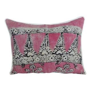 Vintage Pink and Black Hand Blocked Bolster Decorative Pillow For Sale