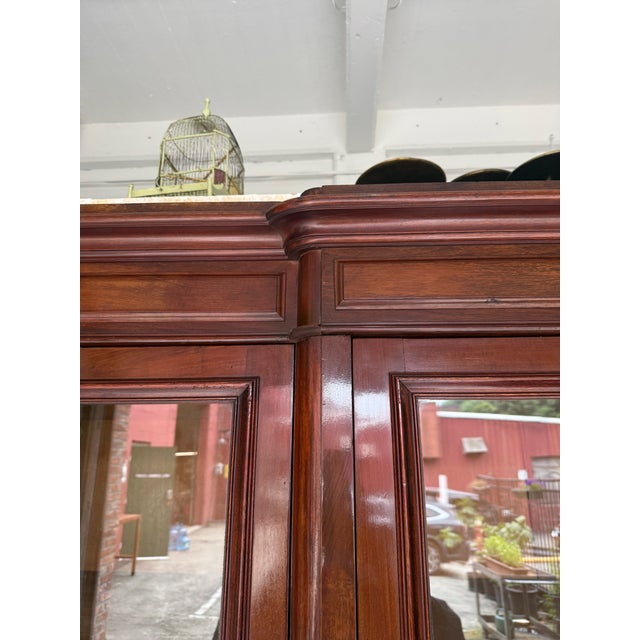 French Late 19th Century Mahogany Three-Door Glass Bookcase With Original Glass & Keys For Sale - Image 11 of 16
