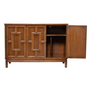 Renzo Rutili Style Fretwork 40 Inch Credenza Tv Stand Console Record Cabinet For Sale