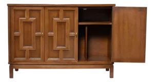 Renzo Rutili Style Fretwork 40 Inch Credenza Tv Stand Console Record Cabinet