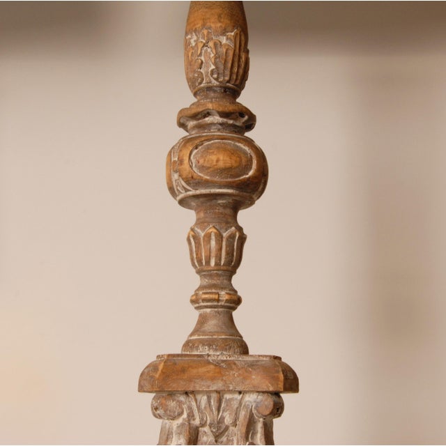 French Provincial Vintage French Country Lamps Wood Turquoise Linen Lampshades a Pair For Sale - Image 3 of 11