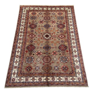 Boho Chic Super Kazak Wool Rug – Beige/Red – 8′10″ × 12′2″ For Sale
